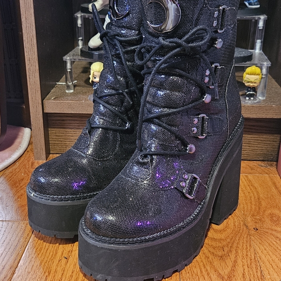 Killstar Shoes - Black Platform Lace-Up Boots (Deadstock 💀)